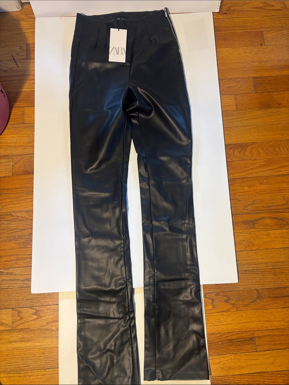 Zara Black Faux Leather Straight-Leg Pants Tall S